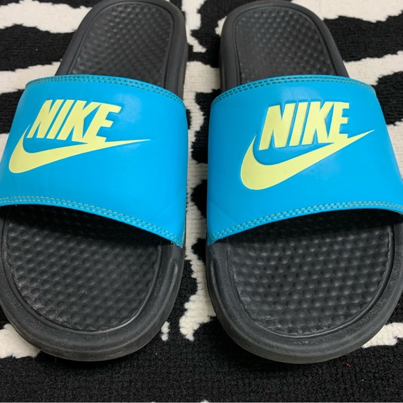 Nike Benassi Sport Slide Sandal Blue/Yellow Size 9 - Picture 6 of 8